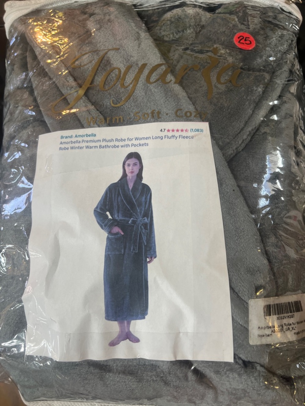 Joyaria Plush Gray Bathrobe - Soft Fleece Robe